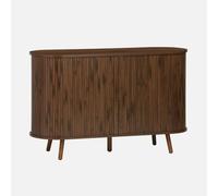 swe uffet scandinave 2 Portes coulissantes. 4 Compartiments. décor Bois rainuré. Couleur Noyer. Buffet Bas. L 120 x P 40 x H 75cm