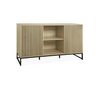 swe uffet Style Contemporain avec 2 Portes Effet Bois rainuré Ouverture par Pression. Buffet Bas. piètement en métal Noir L140cm
