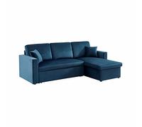 swe anapé d'angle Convertible en Velours Bleu pétrole 3 Places. Fauteuil d'angle réversible Coffre Rangement lit modulable