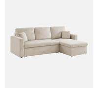 swe anapé d'angle Convertible en Velours côtelé grège - IDA - 3 Places. Fauteuil d'angle réversible Coffre Rangement lit modulable