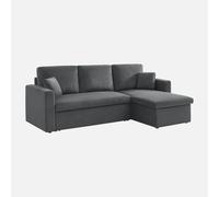 swe anapé d'angle Convertible en Velours côtelé Gris foncé - IDA - 3 Places. Fauteuil d'angle réversible Coffre Rangement lit modulable