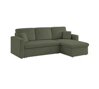 sweeek - Canapé d'angle Convertible en Velours côtelé Kaki foncé- IDA - 3 Places. Fauteuil d'angle réversible Coffre Rangement lit modulable