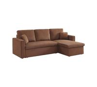 sweeek - Canapé d'angle Convertible en Velours côtelé Rouille - IDA - 3 Places. Fauteuil d'angle réversible Coffre Rangement lit modulable