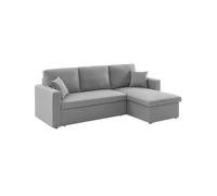 sweeek - Canapé d'angle Smile Convertible réversible Compact 3 Places en Tissu Gris Clair. L 213.5 x P 136.5 x H 83cm. avec Coffre de Rangement