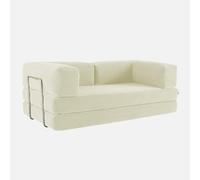 Canapé vintage convertible 3 places en velours côtelé blanc cassé et armatures chromées L 200 x P 100 x H 72cm - Seventies