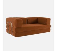 Canapé vintage convertible 3 places en velours côtelé terracotta et armatures chromées L 200 x P 100 x H 72cm - Seventies