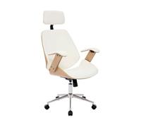 swe haise de Bureau à roulettes décor Bois courbé placage Effet chêne et Simili Cuir Blanc