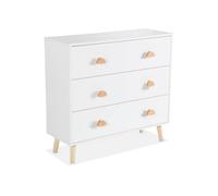 swe ommode Enfant. décor Bois. Blanc. 3 tiroirs. Pieds et poignées Nuage en pin
