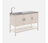 swe uisine d'extérieure en acier beige avec évier L120cm
