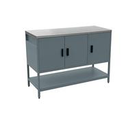 swe uisine d'extérieure en acier bleu gris 3 portes.1 étagère L120cm