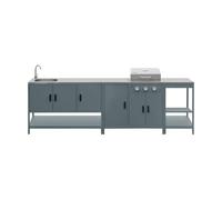 swe uisine extérieure Naxos 3 modules acier inoxydable bleu gris avec barbecue gaz 3 brûleurs