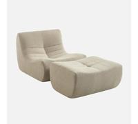 swe auteuil en mouton texturé avec repose-pieds beige - 91 x 105 x 72 cm