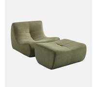 swe auteuil en velours côtelé fin avec repose-pieds vert kaki - 91 x 105 x 72 cm