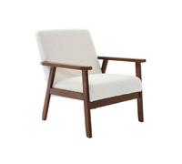 sweeek - Fauteuil scandinave en Bois d'hévéa teinté Noyer Clair et Tissu Bouclette. Isak. L 61 x P 65 x H 73cm