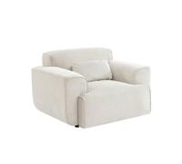 sweeek - Fauteuil Velours côtelé. Blanc crème. Lignes arrondies. Coussin fourni. Wallas. L 116 x P 97 x H 73cm