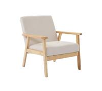 sweeek - Fauteuil Vintage/scandinave Structure en Bois et contreplaqué et Assise en Velours côtelé Coloris Blanc crème