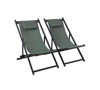 sweeek - Lot de 2 Bains de Soleil Kaki - Transat en Aluminium avec Coussin Repose tête. chilienne