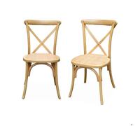 sweeek Lot de 2 chaises de bistrot en bois de cédrèle naturel vintage assise en rotin empilables BELLEVILLE