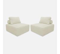 sweeek - Lot de 2 chauffeuses pour canapé modulable Velours côtelé crème avec Un Coussin
