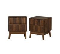 sweeek Lot de 2 tables de chevet deux tiroirs décor bois de noyer et piétement en pin - Linear LINEAR
