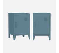 sweeek - Lot de 2 Tables de Chevet en Acier 1 Porte. Bleu pétrole. casier. L 38 x P 38 x H 55.7 cm