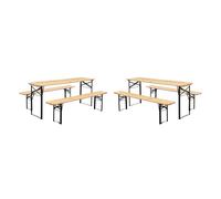 sweeek - Lot de 2 Tables de réception Pliantes Bois de Sapin 2 bancs Naturel Bayonne Esprit Brasserie 12 Places