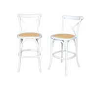 sweeek - Lot de 2 tabourets de Bar bistrot Vintage en Bois Blanc avec Repose-Pieds