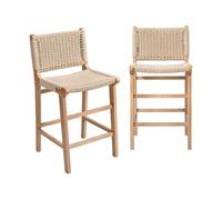 sweeek - Lot de 2 tabourets de Bar en Bois d'hévéa Naturel et Assise en Cordes Beiges