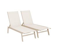 sweeek - Lot de 2 transats Beige. 5 Positions. en textilène et métal. Flora. L155 x P59 x H106cm