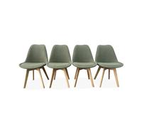 sweeek - Lot de 4 chaises scandinaves NILS revêtement Bouclette Vert céladon. Pieds Bois de hêtre. Chaise 1 Place