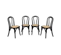 sweeek - Lot de 4 chaises Vintage en Bois avec Assise en rotin et Dossier Arrondi. Coloris Noir. L 48 x P 49.5 x H 90cm
