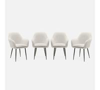 sweeek - Lot de 4 fauteuils en Bouclette et Pieds en métal Noir Mat. Shella L 57 x P 59 x H 84.5