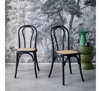 sweeek - Lot de Deux chaises Vintage en Bois avec Assise en rotin et Dossier Arrondi Coloris Noir
