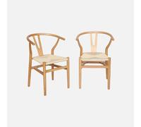 sweeek - Lot de Deux chaises Vintage Naturelles en Bois d'hévéa avec Assise en Cordes et Dossier Arrondi