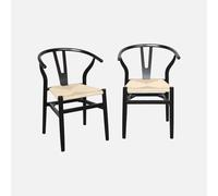 sweeek - Lot de Deux chaises Vintage Noires en Bois d'hévéa avec Assise en Cordes et Dossier Arrondi