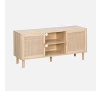 sweeek - Meuble TV cannage et décor Bois. 2 Portes et 1 étagère. 120cm