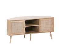 sweeek - Meuble TV d'angle décor bois et cannage 2 portes 115cm BOHÈME