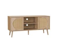 sweeek - Meuble TV décor bois et cannage arrondi 2 portes 120cm EVA