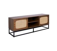 sweeek - Meuble TV en décor Bois et cannage Arrondi 140cm. piètement et poignées en métal Noir
