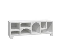 Alice's Garden sweeek - Meuble TV Organique Effet Bois Blanc 160cm avec Plusieurs niches 7 Compartiments de Rangement L160cm