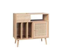 sweeek - Meuble Vinyle cannage et décor Bois Bohème 1 Porte et 4 casiers 83cm