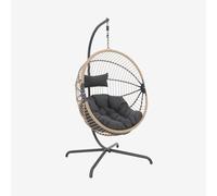 sweeek - Oeuf Suspendu Acier Polyester Cassis Beige et Noir. 96 x 95 x 200 cm