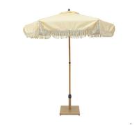 sweeek Parasol HOSSEGOR droit à franges 2m beige et écru acier mât effet bois UPF 30+ D 200 x H 225 cm HOSSEGOR