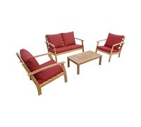 sweeek - Salon de Jardin en Bois 4 Places - Ushuaïa - Coussins Terracotta. canapé. fauteuils et Table Basse en Acacia. Design