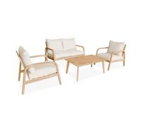 sweeek - Salon de Jardin en Bois d'acacia 4 Places Beige CARNOTA. Coussins déhoussables. 2 fauteuils. 1 canapé 2 Places et 1 Table
