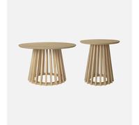 sweeek - Set de 2 Tables Basses Rondes Plateau Effet Bois chêne et Pieds en Bois de Sapin. Ø40cm et Ø60cm
