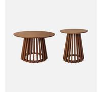 sweeek - Set de 2 Tables Basses Rondes Plateau Effet Bois Noyer et Pieds en Bois de Sapin. Ø40cm et Ø60cm