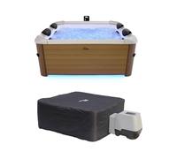 sweeek - Spa Rigide 6 Places hydromassages. 4 Coussins avec Housse de Protection. Oslo Amber. Beige. L 160 x P 160 x H 65 cm