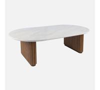 sweeek Table basse ovale en hévéa et finition effet pierre noyer - 122 x 65 x 35 cm