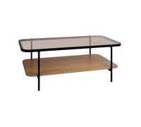 sweeek - Table basse rectangulaire double plateau verre, décor bois et métal SMOOKY